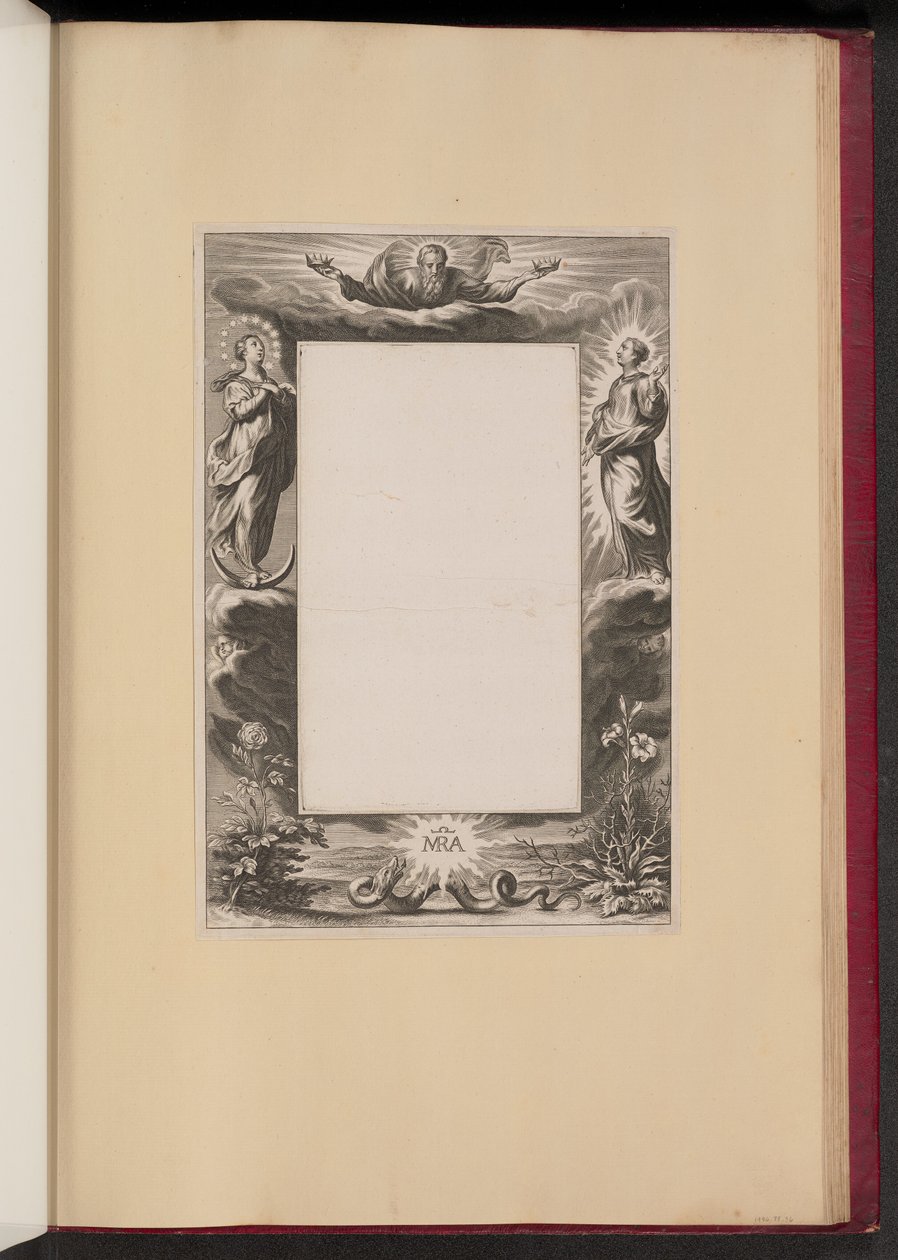 Illustrazione di confine con Dio Padre, due santi e un serpente da Netherlandish 17th Century
