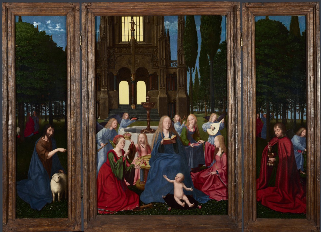 La Vergine e il Bambino con Santi e Angeli in un giardino, c. 1500 da Netherlandish Master