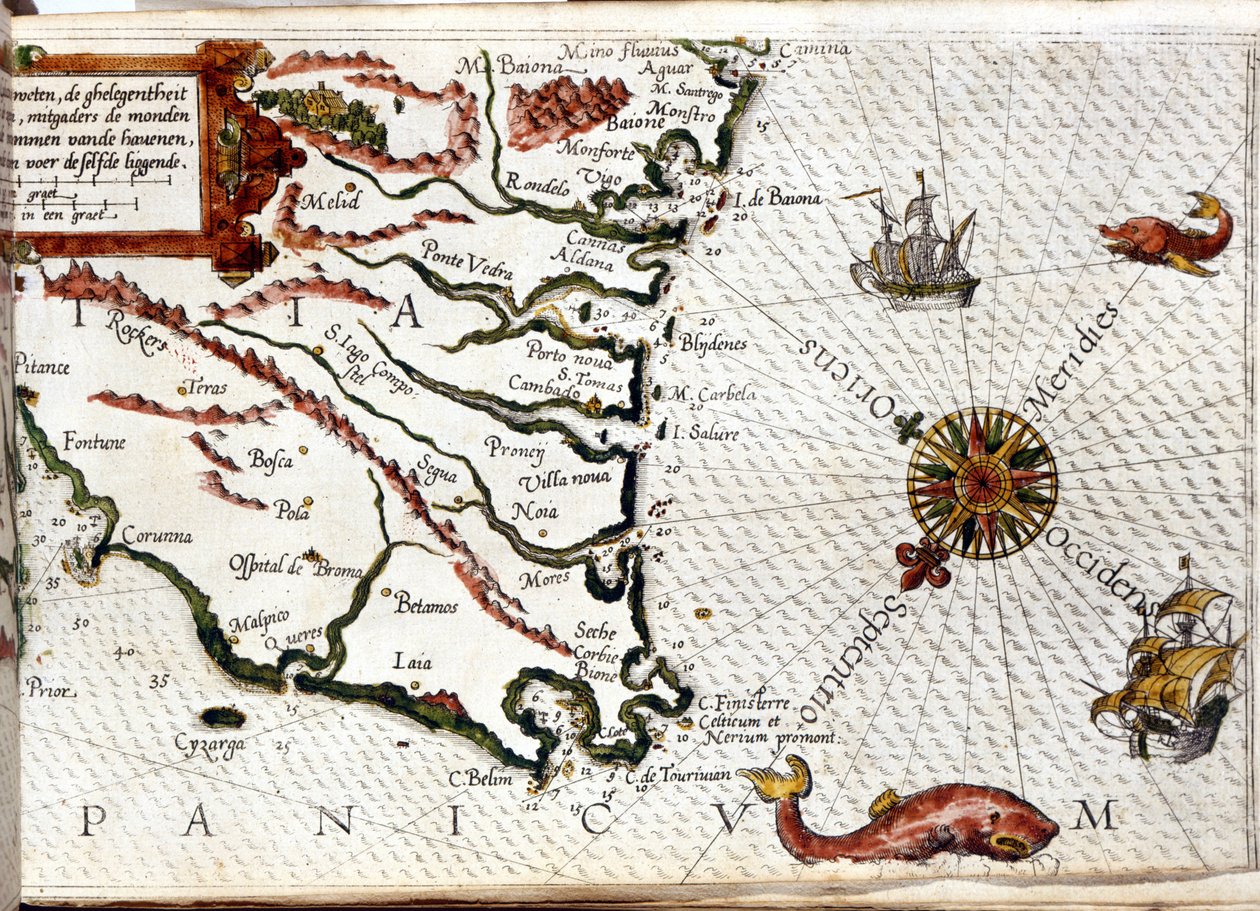 Capo Finisterre secondo il portolano di Luca J. Waghenaer tresoor de zeevaert, Leiden 1592 da Netherlandish School