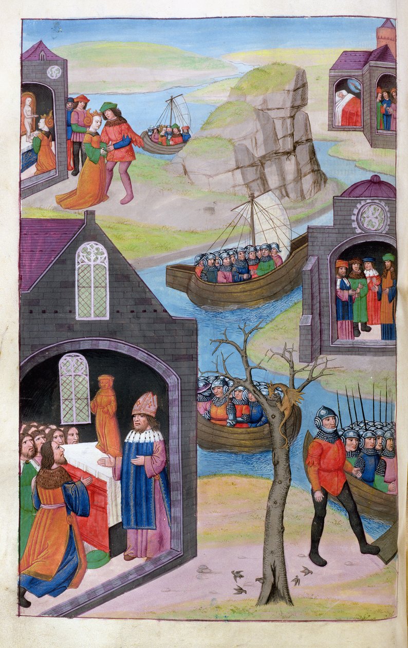 Il sogno di Heenba. Paride ed Elena. Calcante spiega il prodigio, dalle Metamorfosi 12 di Ovidio, 1479 da Netherlandish School