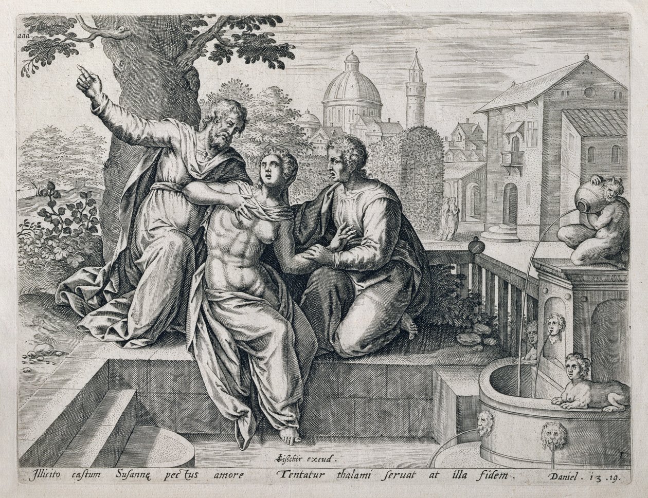 Susanna e i vecchioni, da una serie che illustra scene della Bibbia, pub. da Claes Jansz Visscher c.1590 da Netherlandish School