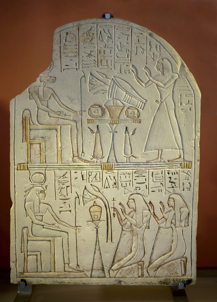 Stele di Penboui a Toueris e Iside Hathor (pietra calcarea dipinta, nuovo impero) da New Kingdom Egyptian