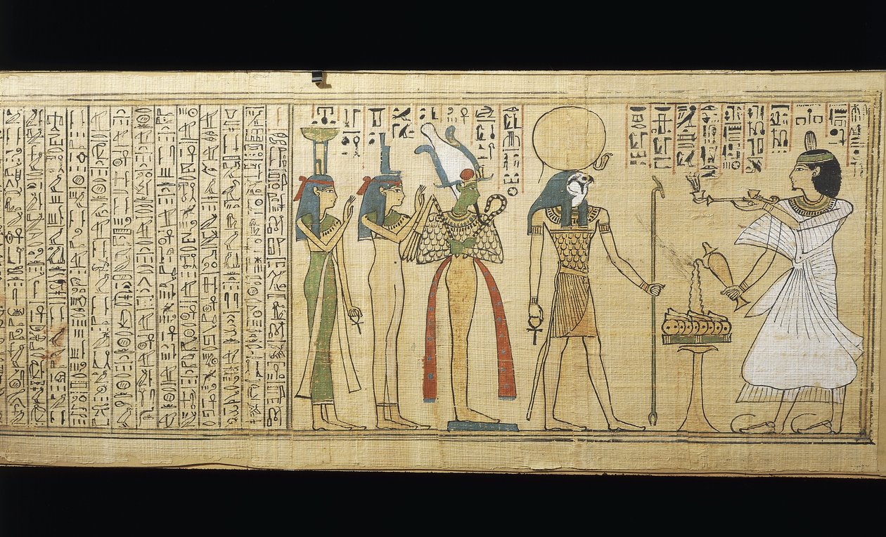 Papiro di Khonsumes, Il Libro dei Morti, il defunto che offre a Osiride, Iside e Nefti, Terzo Periodo Intermedio da New Kingdom Egyptian