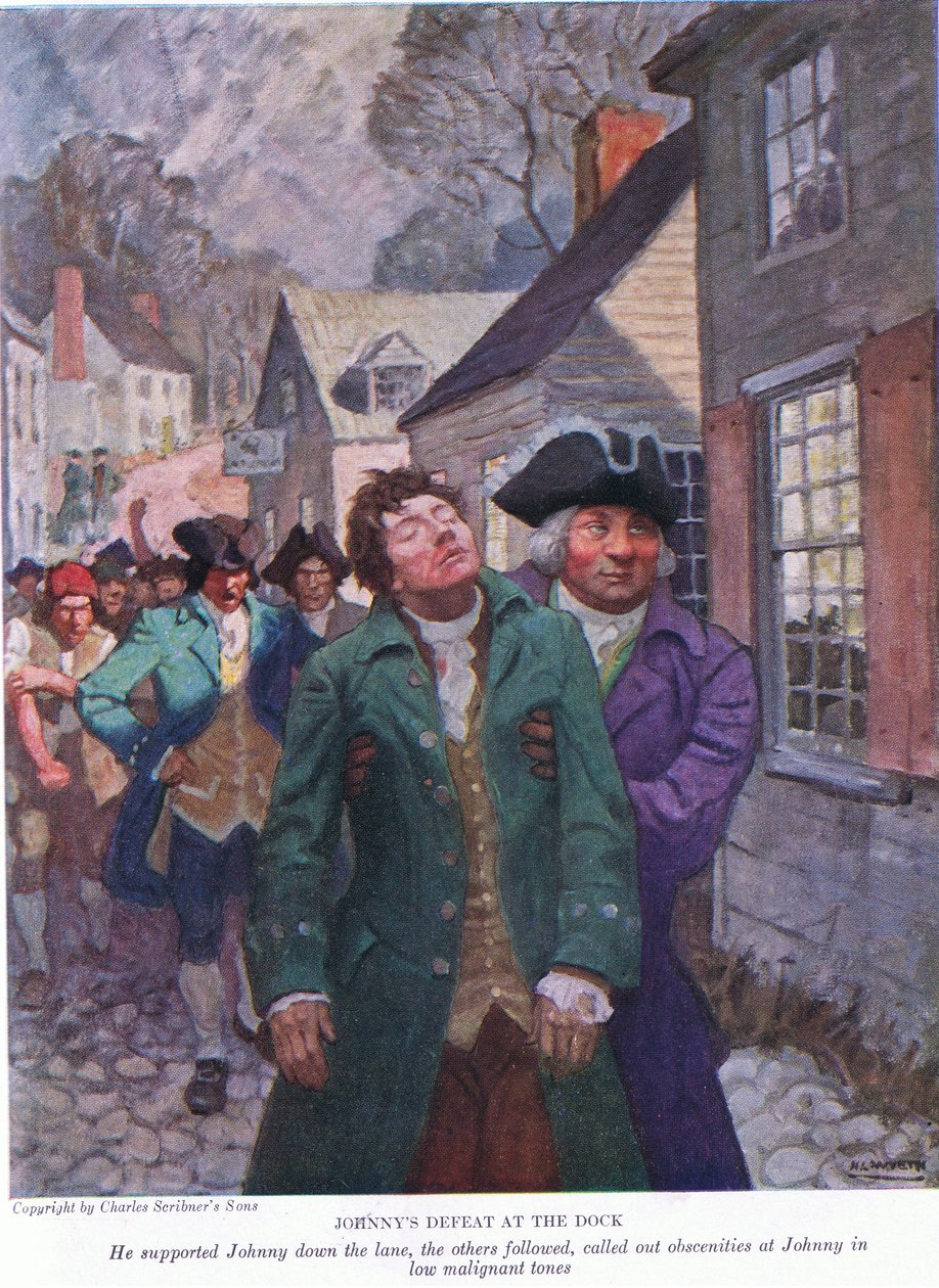 La sconfitta di Johnny al molo: Sostenne Johnny lungo il vicolo. Gli altri seguirono gridando oscenità a bassa voce maligna da Newell Convers Wyeth