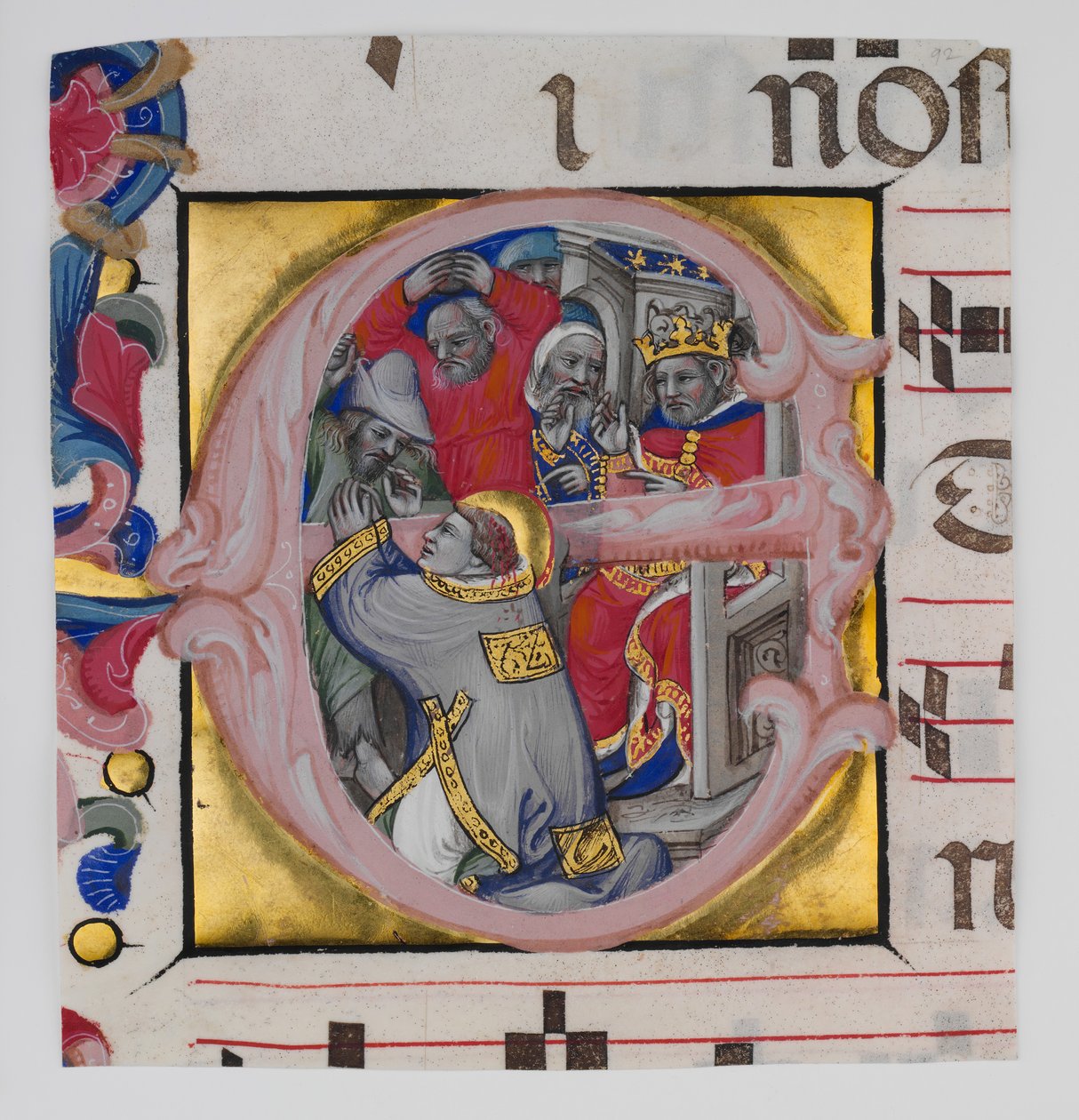 Illustrazione del manoscritto con il martirio di Santo Stefano in una iniziale E, ca. 1394-1402 da Niccolò di Giacomo da Bologna