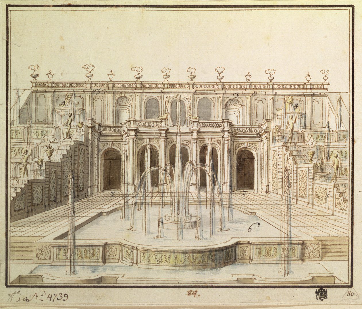 La Grande Cascata nel parco inferiore a Peterhof, 1720 da Niccolo Michetti
