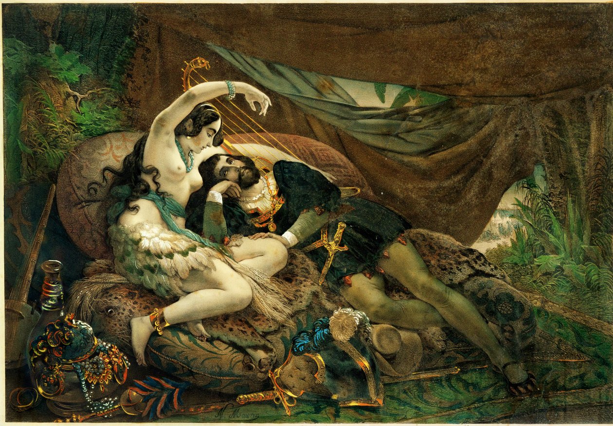 La messicana Alaida, sorella di Zingari, capo azteco, con Cortes nella sua tenda ... da Nicholas Eustache (after) Maurin