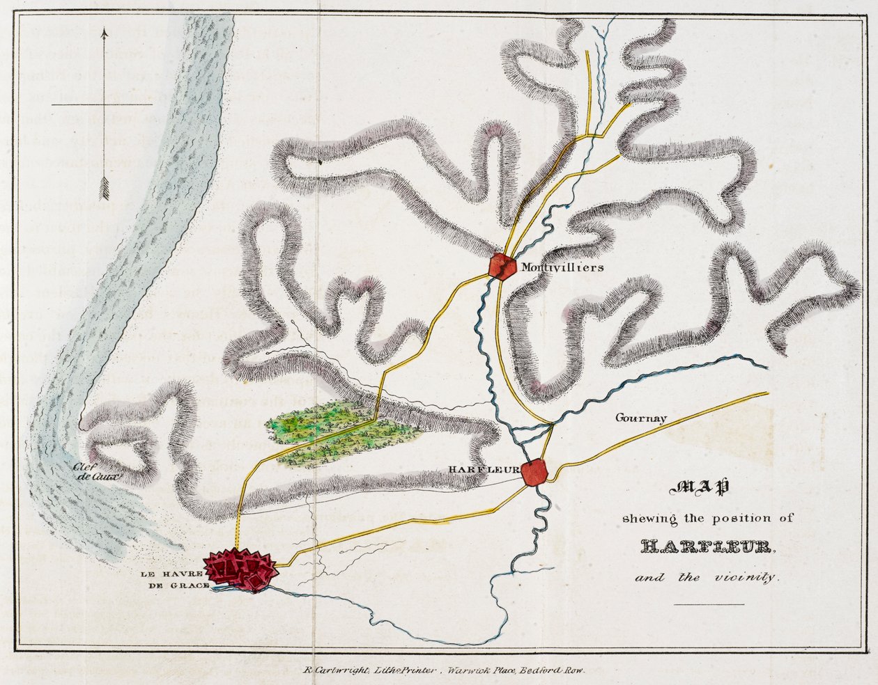 Mappa che mostra la posizione di Harfleur e i dintorni, illustrazione da 