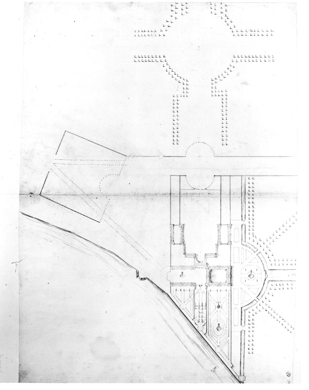 Piano del sito dello schema I, Hampton Court, 1689 da Nicholas Hawksmoor