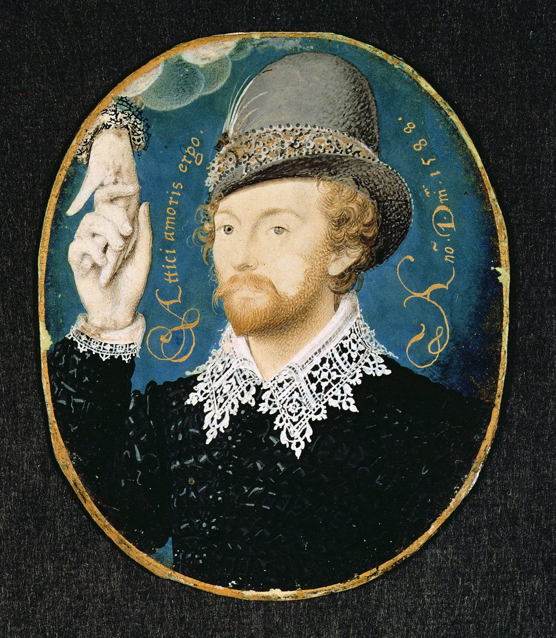 Uomo che stringe la mano da una nuvola, possibilmente William Shakespeare, 1588 da Nicholas Hilliard
