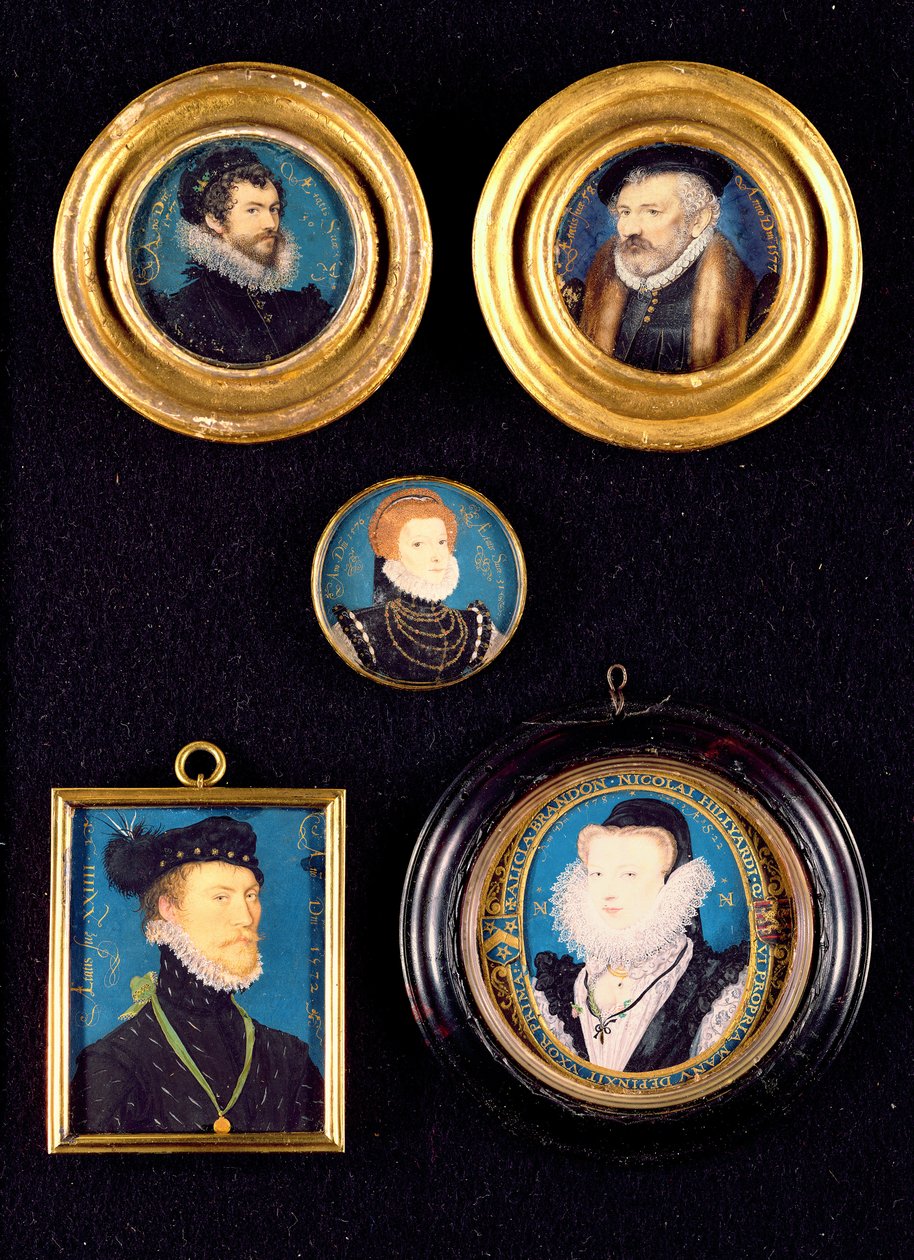 Miniature del padre e della madre di Hilliard, autoritratto e ritratti sconosciuti di uomo e donna da Nicholas Hilliard