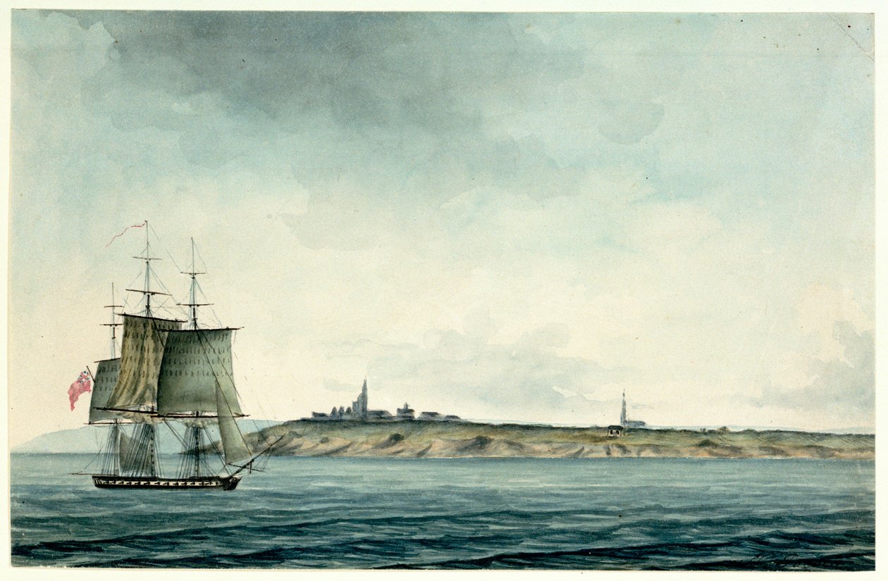 Nave di sesta classe di Sua Maestà che naviga lungo la costa inglese da Nicholas Pocock