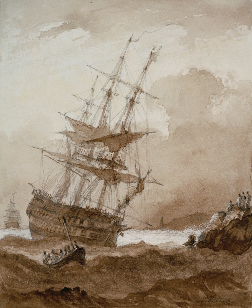 Due ponti in una tempesta al largo, fine XVIII - inizio XIX secolo da Nicholas Pocock