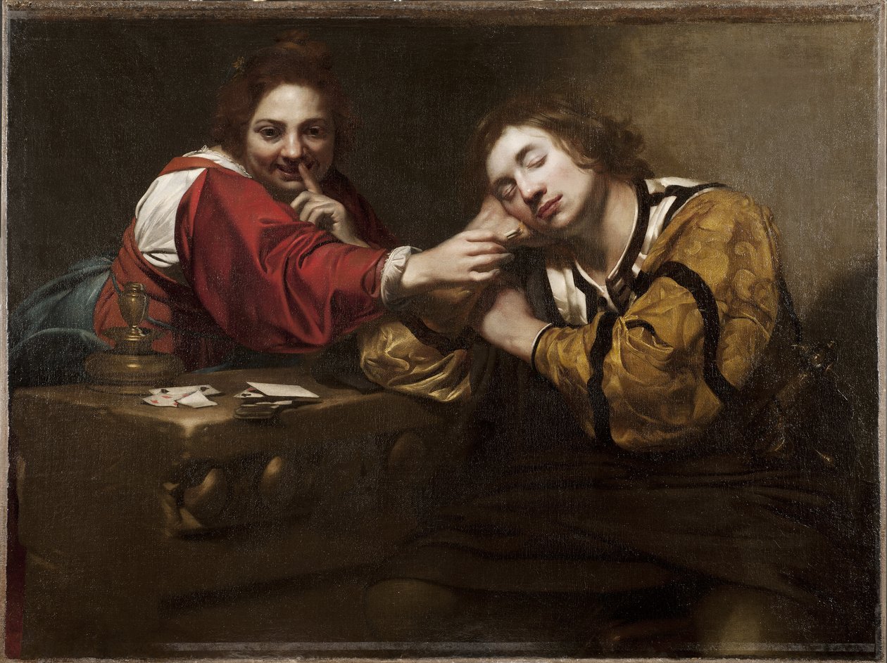 Scena di chiromanzia (Dormiente svegliato da una giovane donna) da Nicholas Renieri