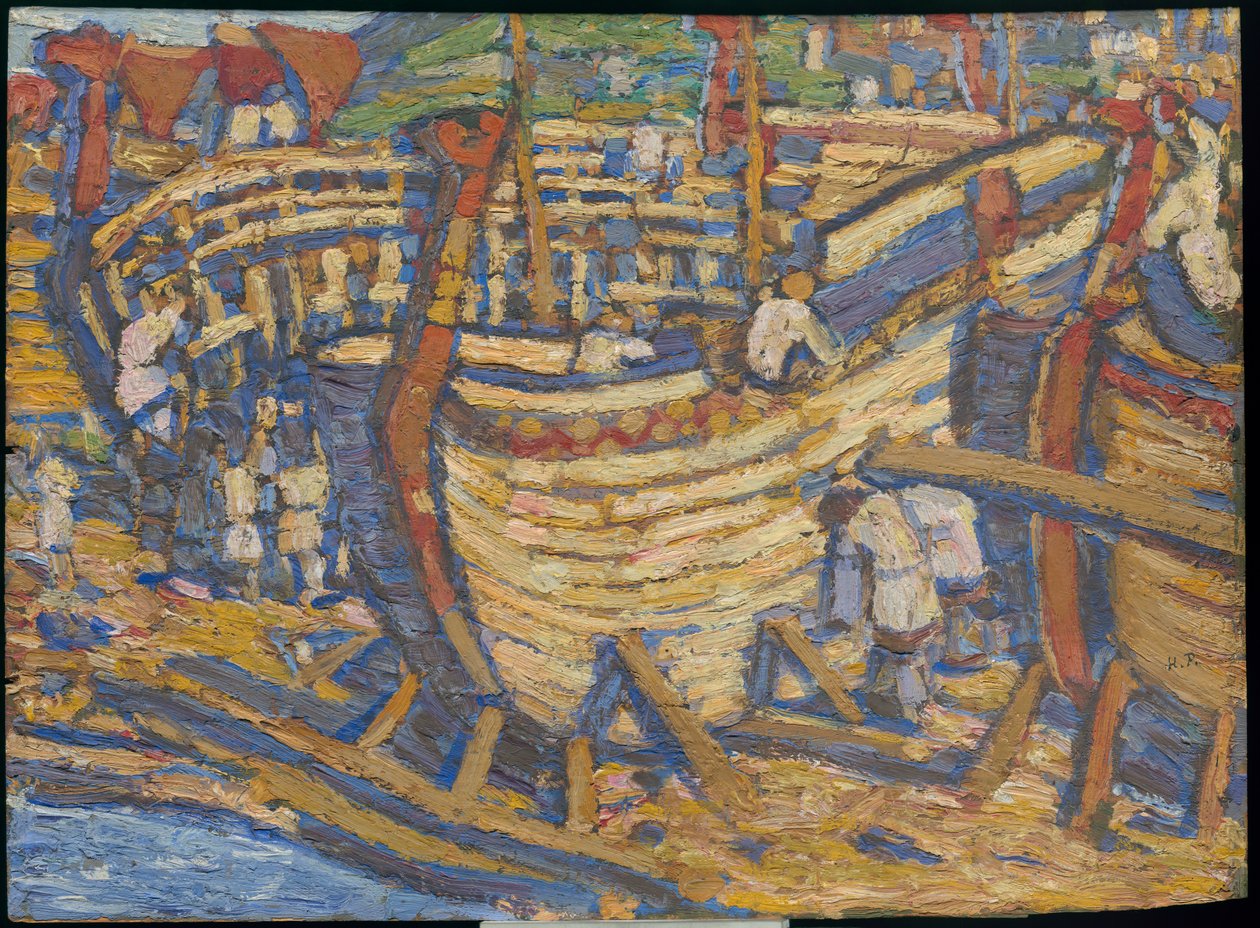 Costruzione delle navi. Schizzo per il dipinto con lo stesso titolo, 1903 da Nicholas Roerich
