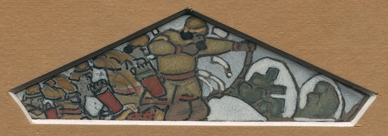 Schizzo per la decorazione triangolare più a sinistra del fregio in maiolica "Vita del Nord", 1905 da Nicholas Roerich
