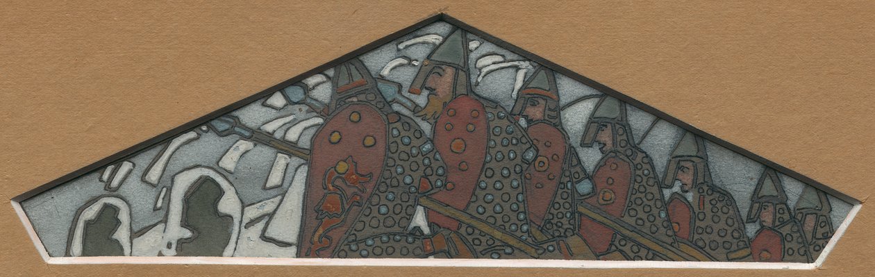 Schizzo per la decorazione triangolare più a destra del fregio in maiolica "Vita del Nord" da Nicholas Roerich