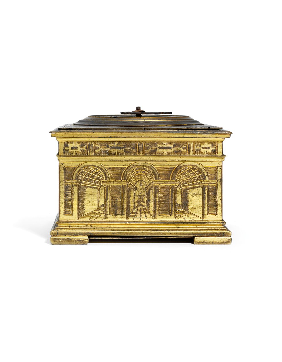 Orologio da tavolo orizzontale inciso di Elisabetta I, c.1590-1600 da Nicholas Vallin