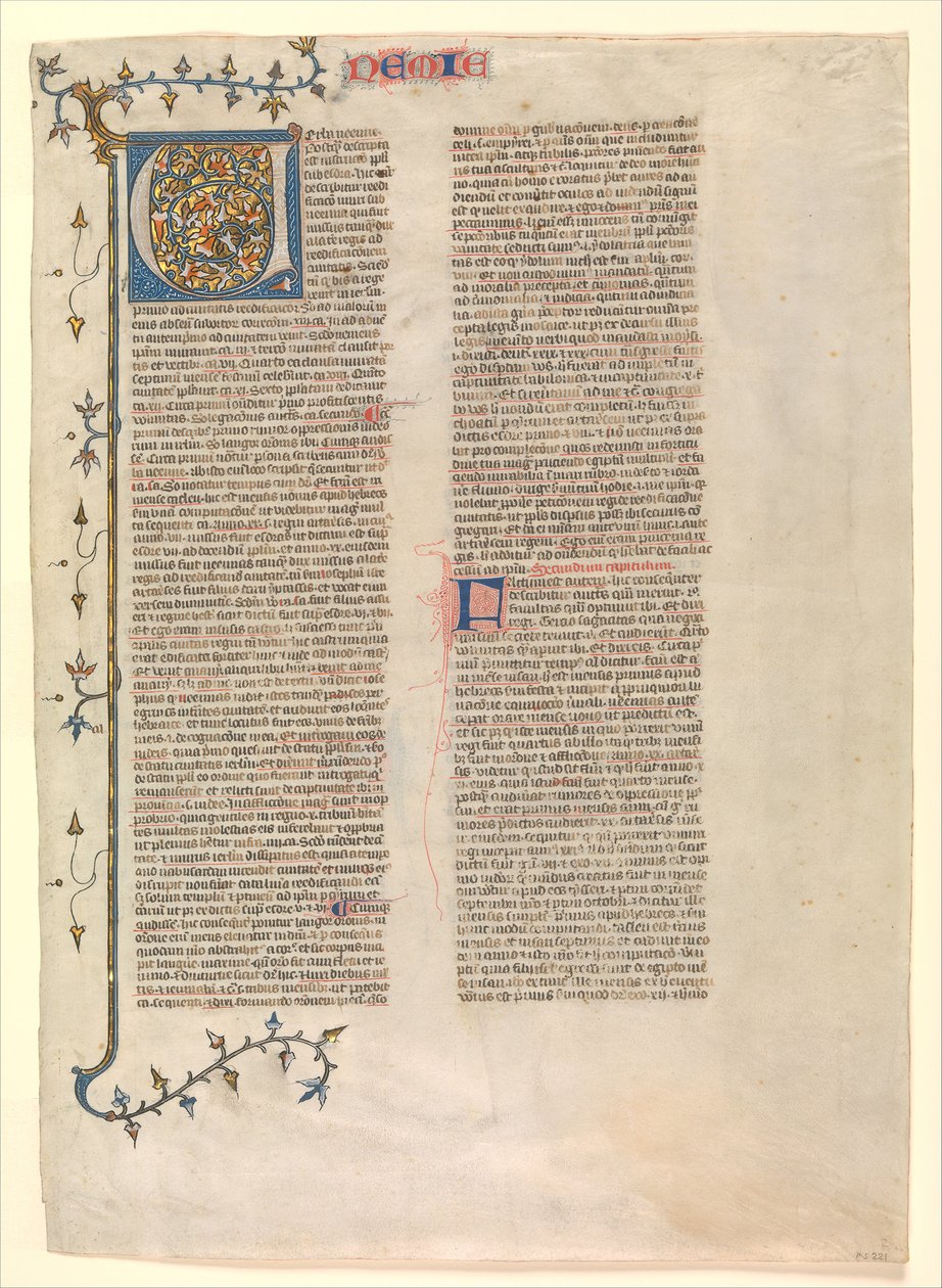 Iniziale V dal commento di Neemia, una delle sei foglie illustrate, ca. 1360-1380 da Nicholas of Lyra