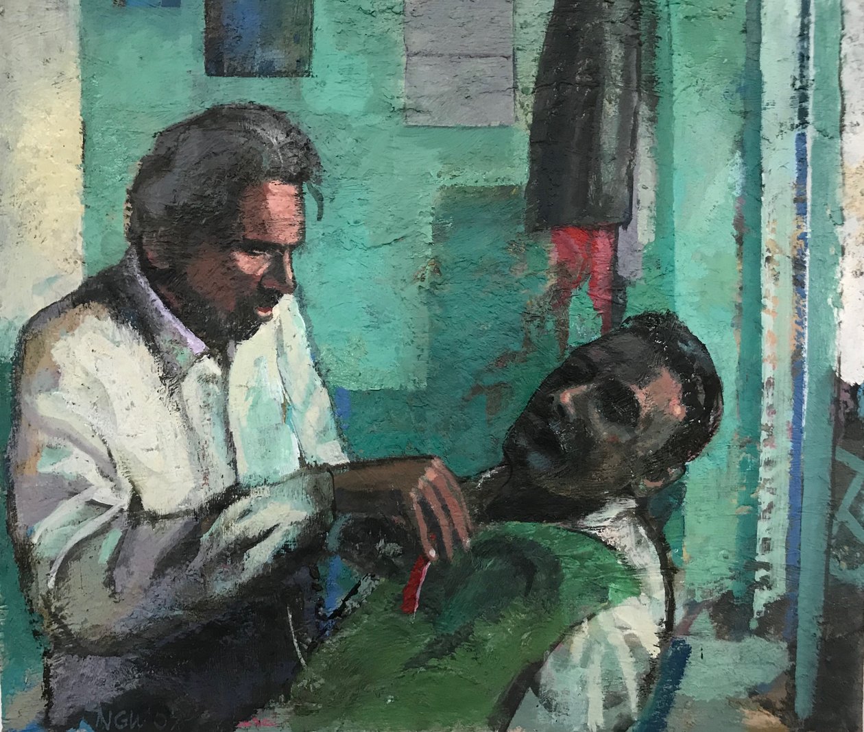 Barbiere, 2017-23 (olio su tavola) da Nick Williams