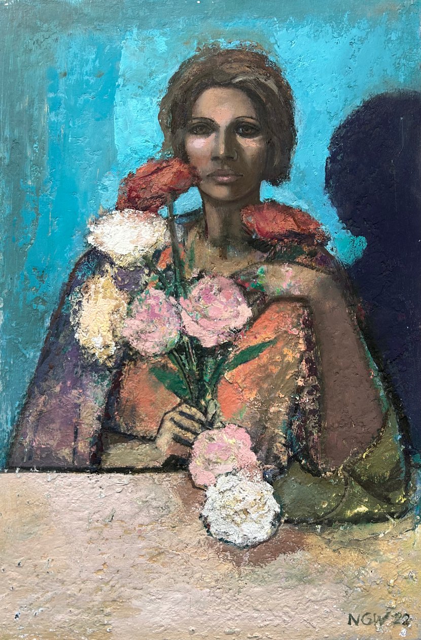 Flowergirl, 2022-23 (olio su tavola) da Nick Williams