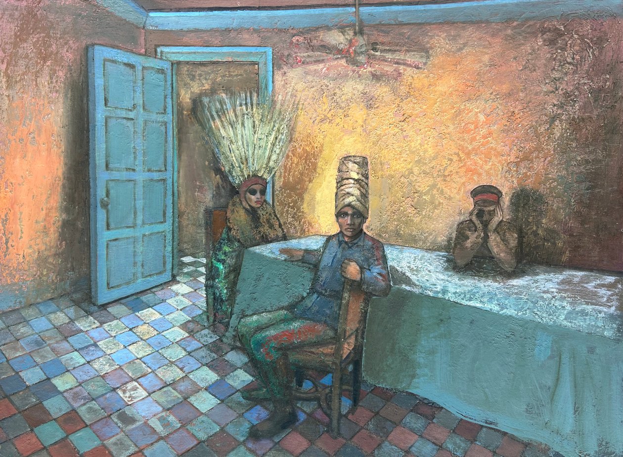 Animali da festa, 2022-23 (olio su tavola) da Nick Williams