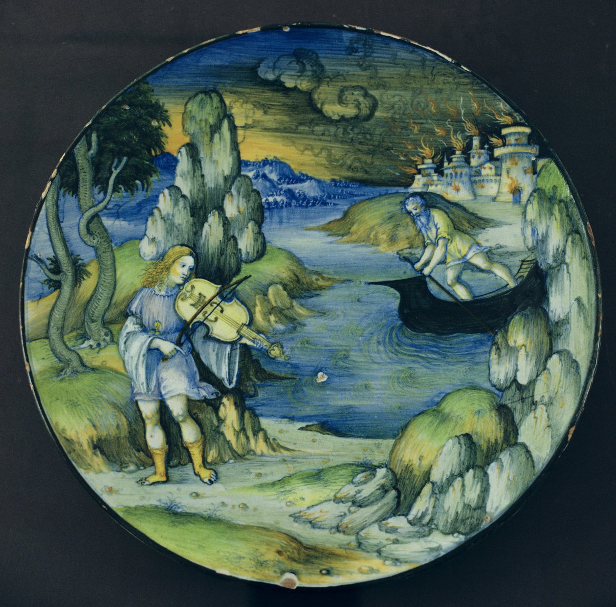 Orfeo e Caronte, piatto in maiolica, 1515 circa (ceramica) da Nicolò Pellipario
