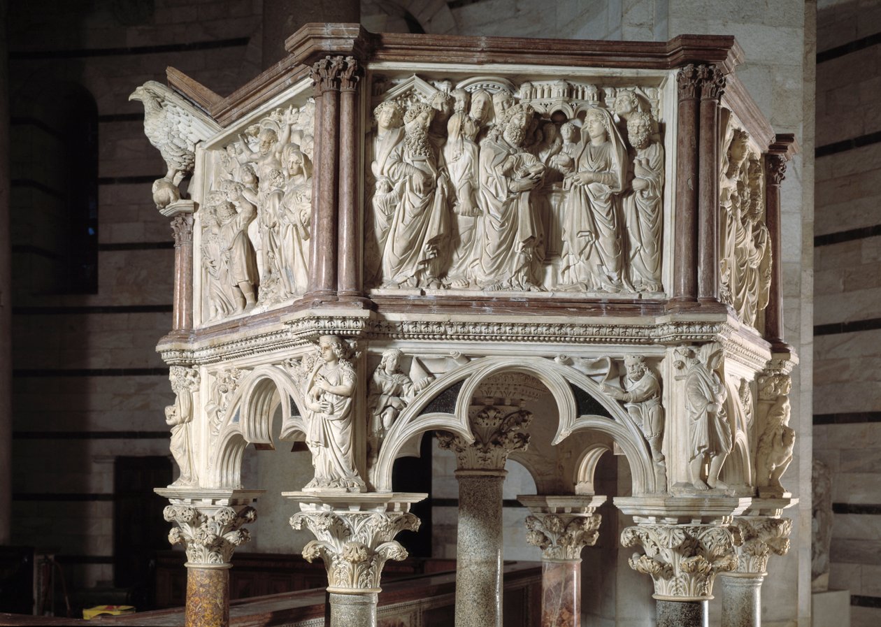 Pulpito realizzato da Nicola Pisano 1260 Battistero di San Giovanni di Pisa, Italia da Nicola Pisano