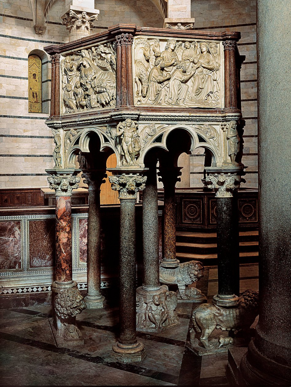 Pulpito di marmo di una chiesa, nel Battistero di Pisa (1260) da Nicola Pisano