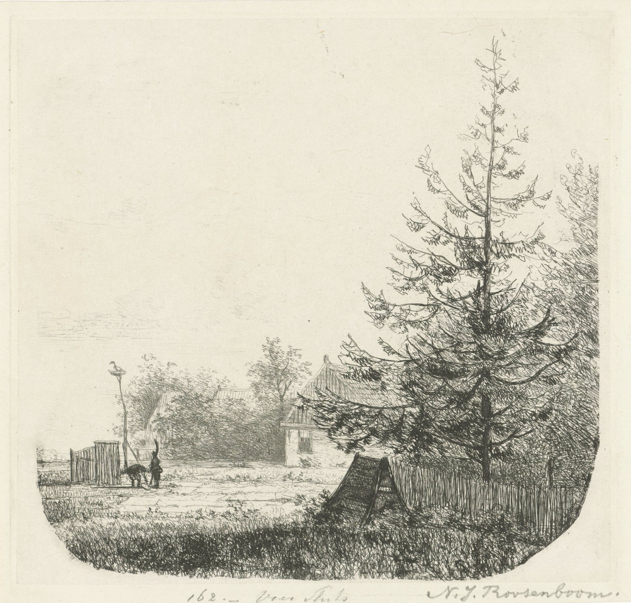 Paesaggio alberato con un nido di cicogne da Nicolaas Johannes Roosenboom