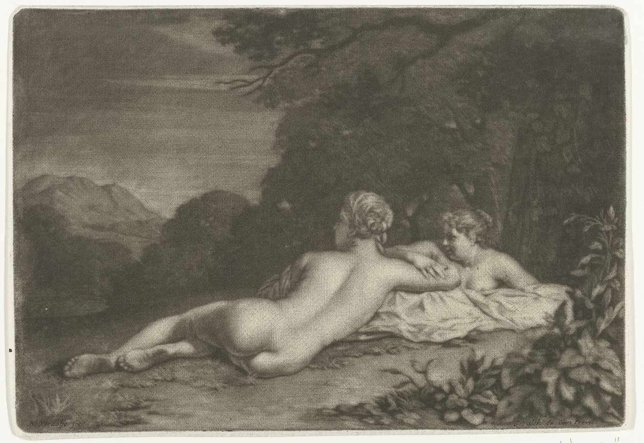 Paesaggio con due ninfe da Nicolaas Verkolje