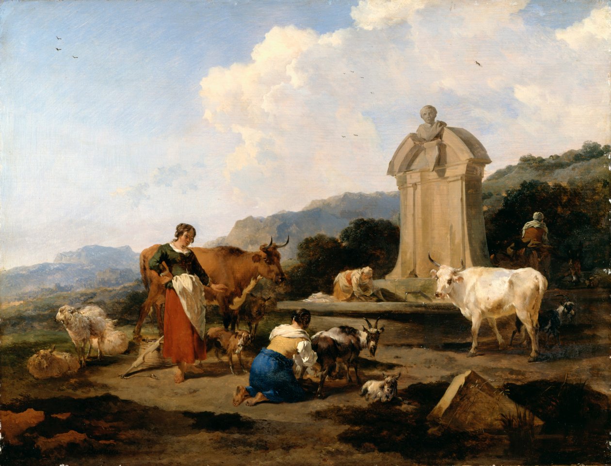 Fontana romana con bestiame e figure (Le Midi) da Nicolaes Pietersz. Berchem