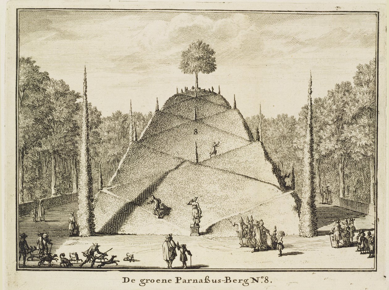 Monte Parnaso artificiale, inciso da Johannes Van den Aveele (d.1727) da Nicolaes Jansz Visscher
