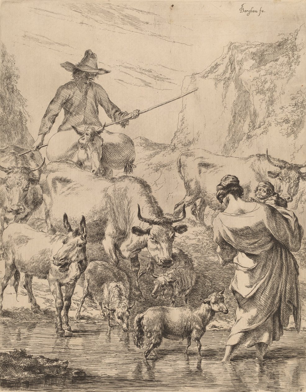 Mandria che attraversa il ruscello da Nicolaes Berchem