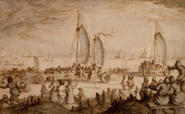 Carri a vela di Prins Maurits di Nassau sulla spiaggia di Scheveningen da Nicolaes Jansz  Visscher