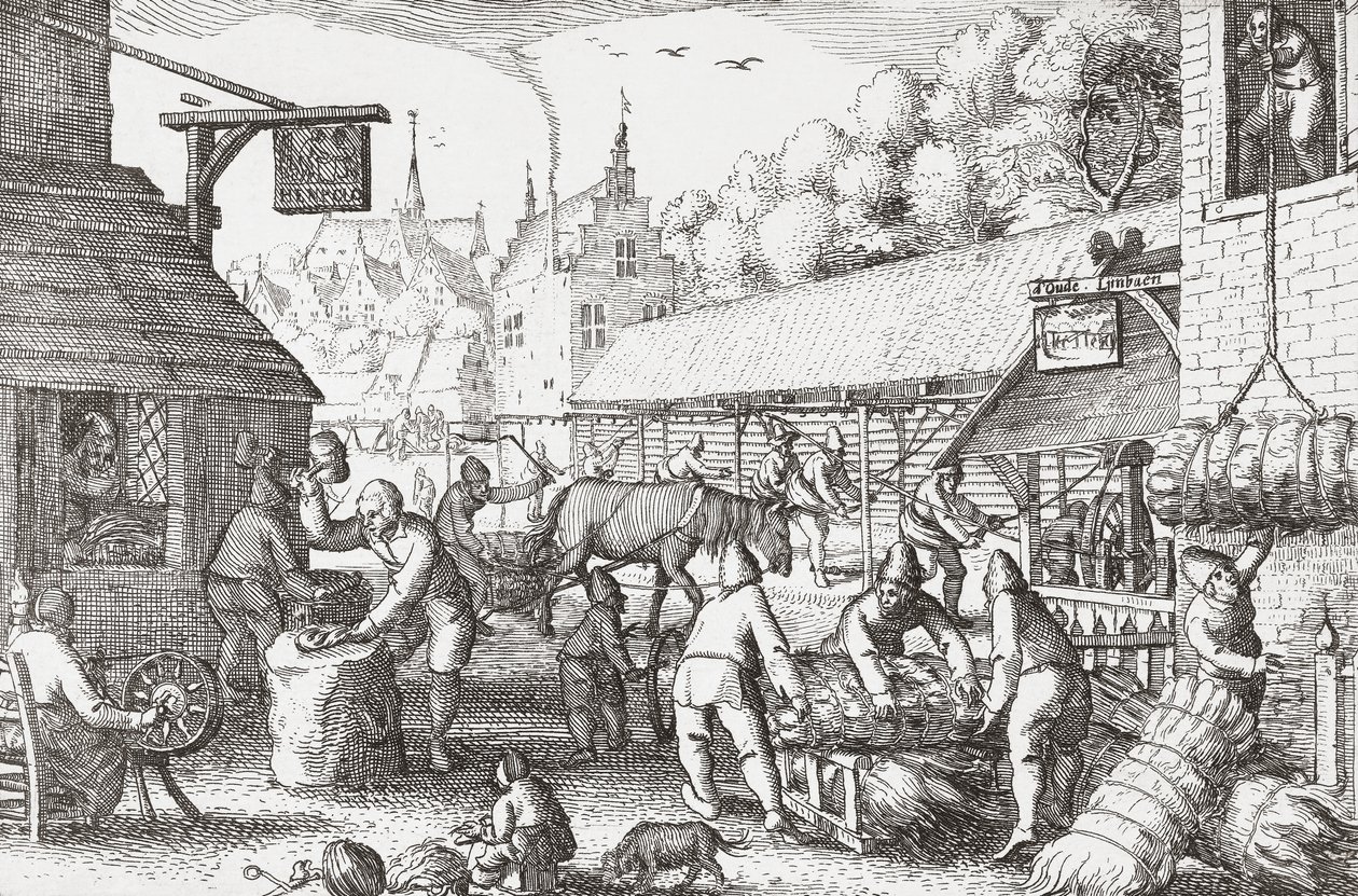 Contadini olandesi del XVII secolo che fanno corde da Nicolaes Jansz Visscher