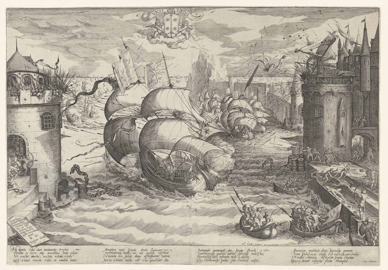 Conquista di Damiate e il superamento della catena, 1219 da Nicolaes Jansz. Clock