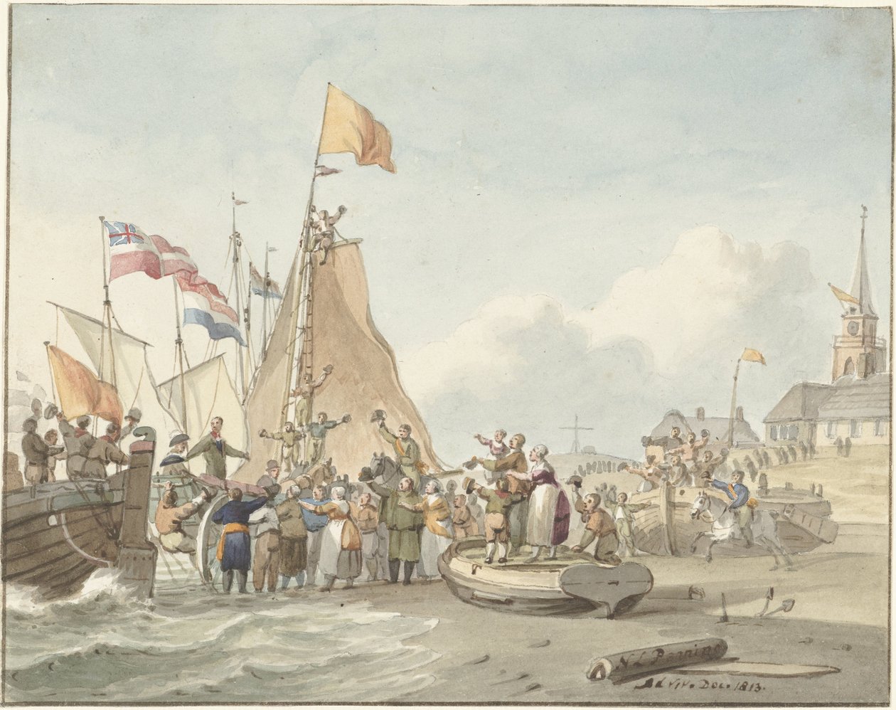 Arrivo del principe Guglielmo Federico a Scheveningen, 30 novembre 1813 da Nicolaes Lodewick Penning (signed by artist)