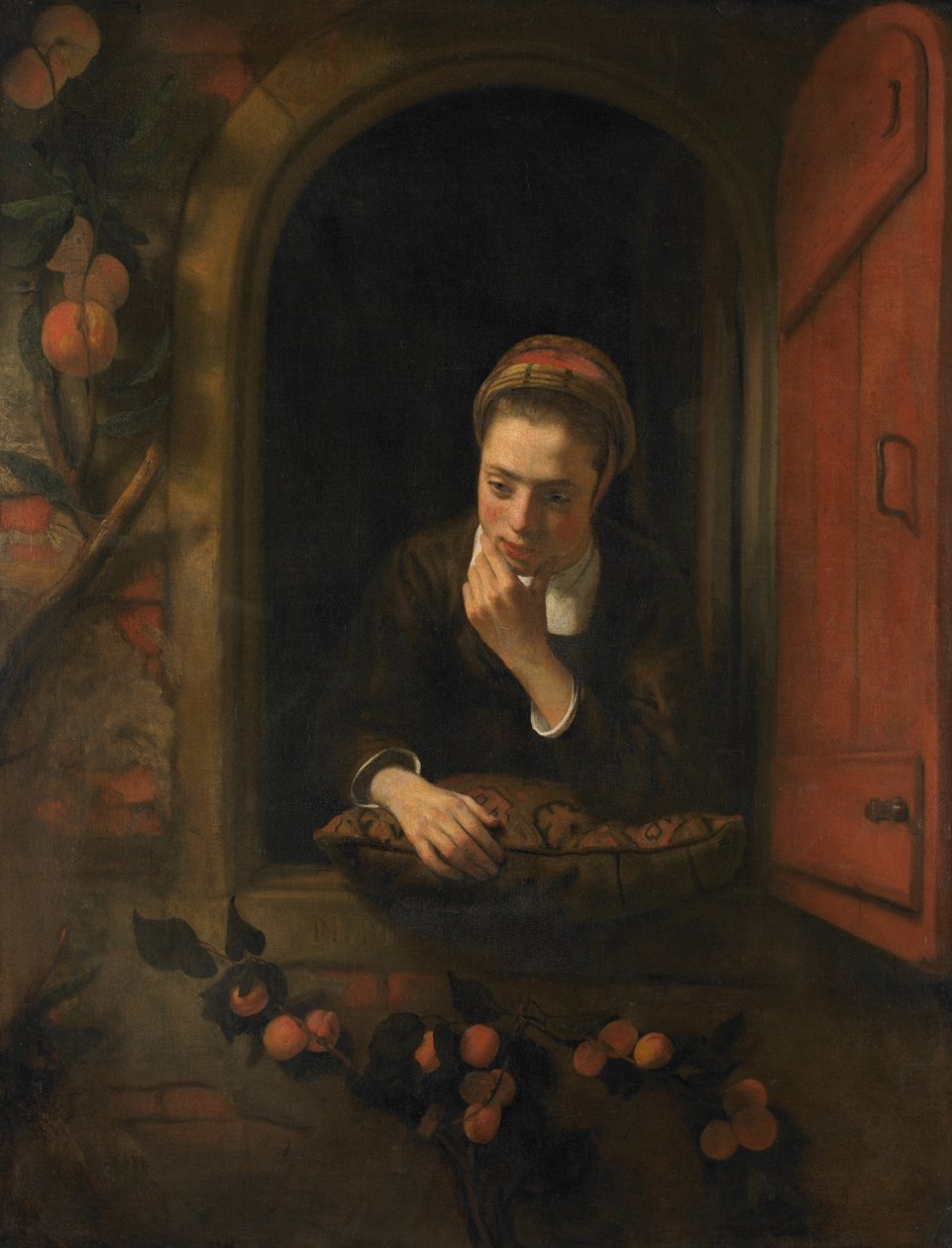 Francese:  La rêveuse Ragazza alla finestra, nota come "La sognatrice". da Nicolaes Maes