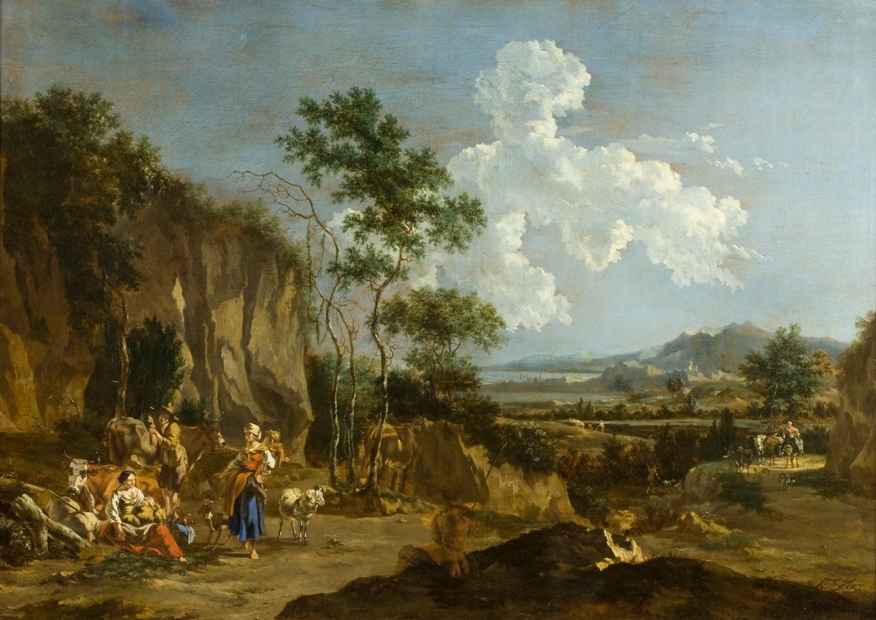 Paesaggio Italiano (o Lavoratore a Pranzo) da Nicolaes Pietersz (follower of) Berchem