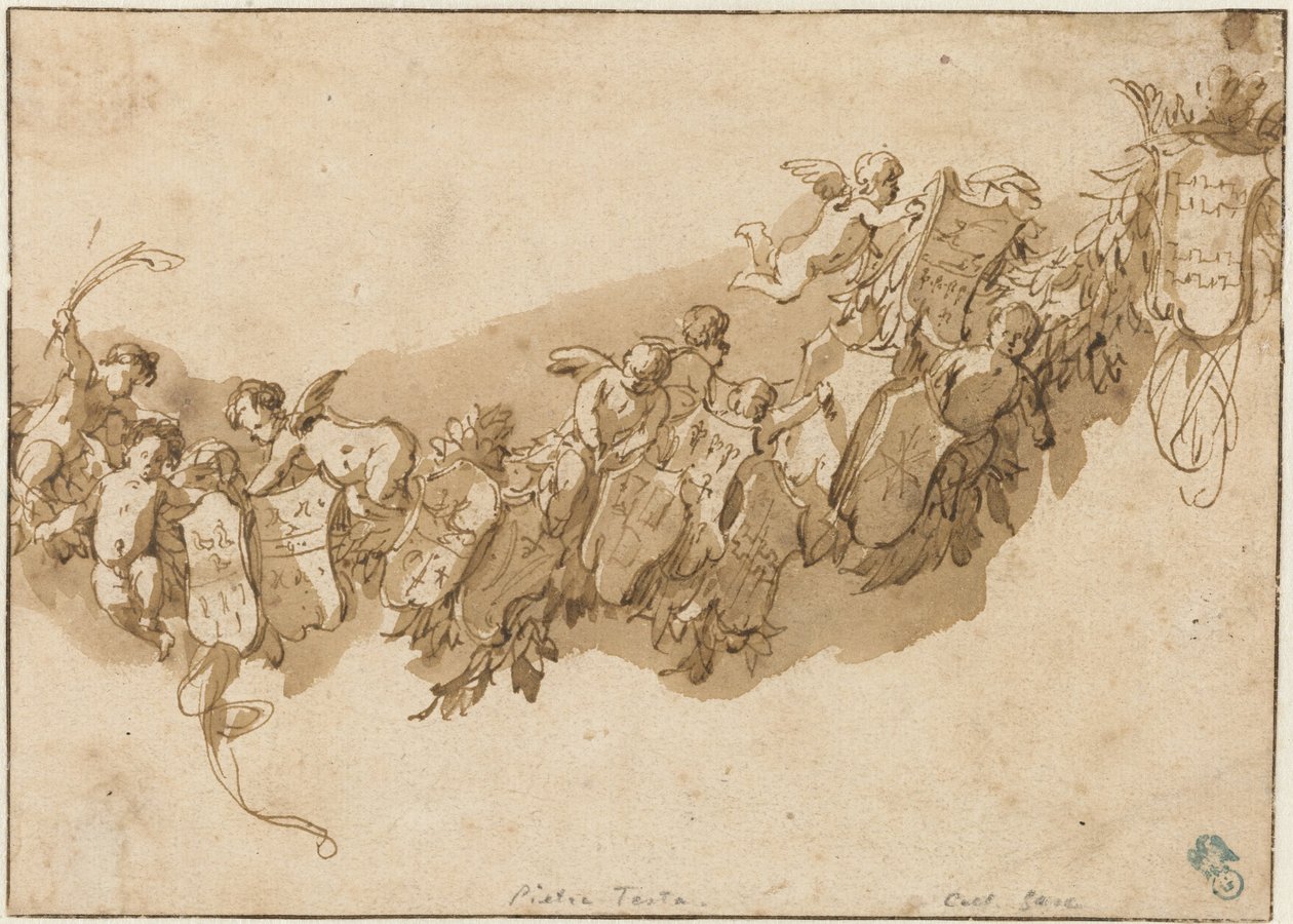 Ghirlanda araldica circondata da angeli da Nicolaes Pietersz Berchem (possibly)
