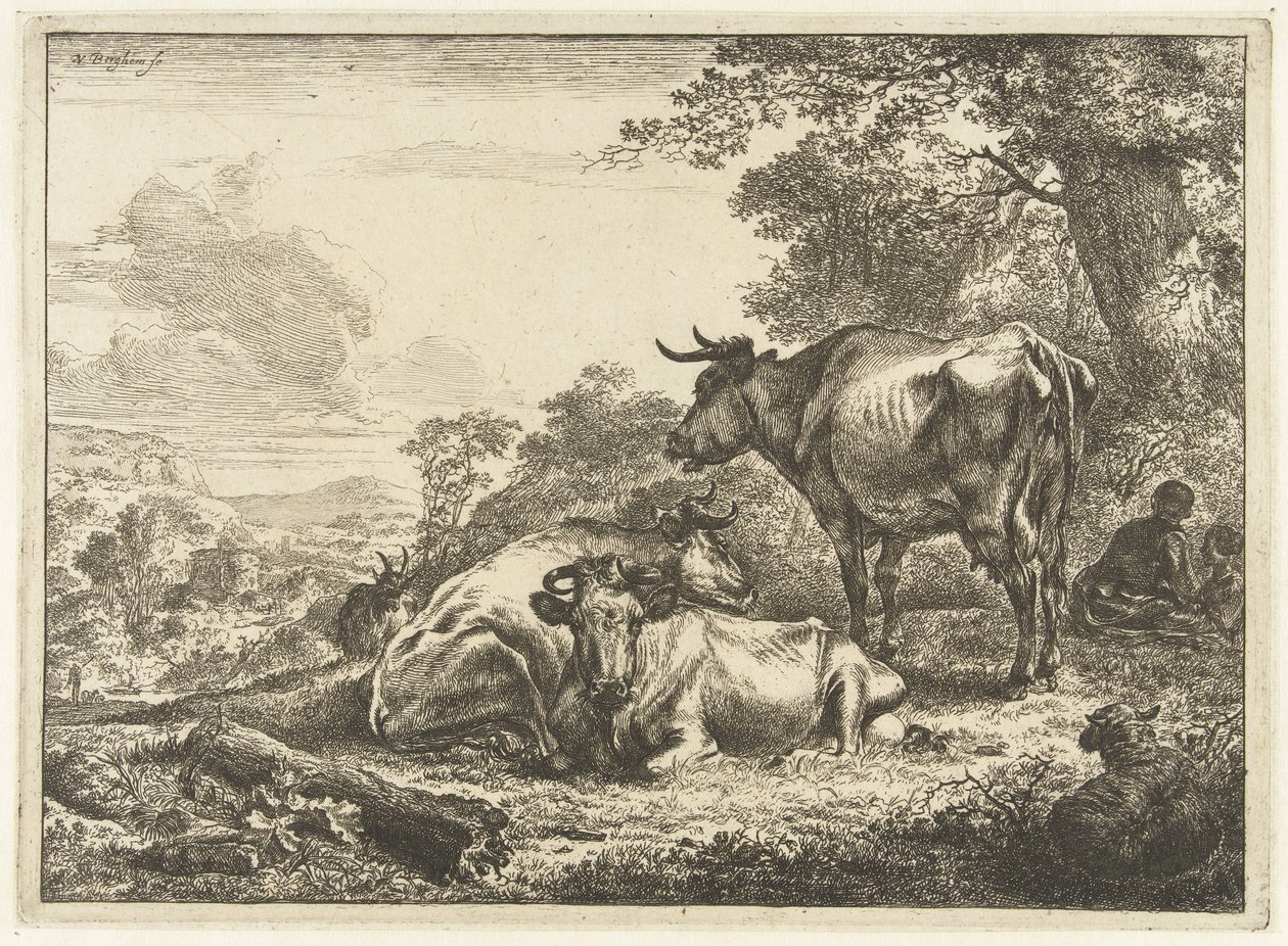 Tre mucche riposanti da Nicolaes Pietersz Berchem