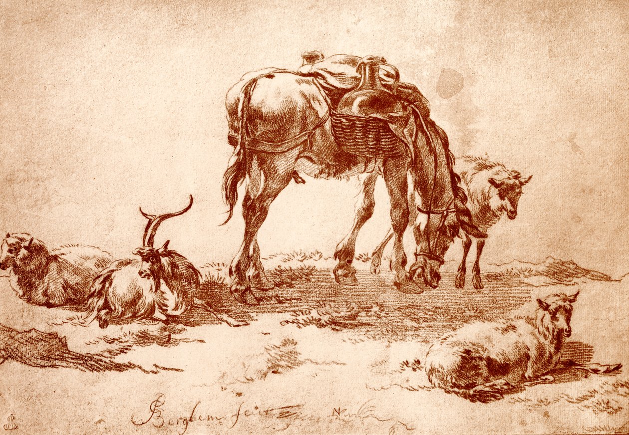 Pascolo con asino, capra e pecore da Nicolaes Pietersz. Berchem