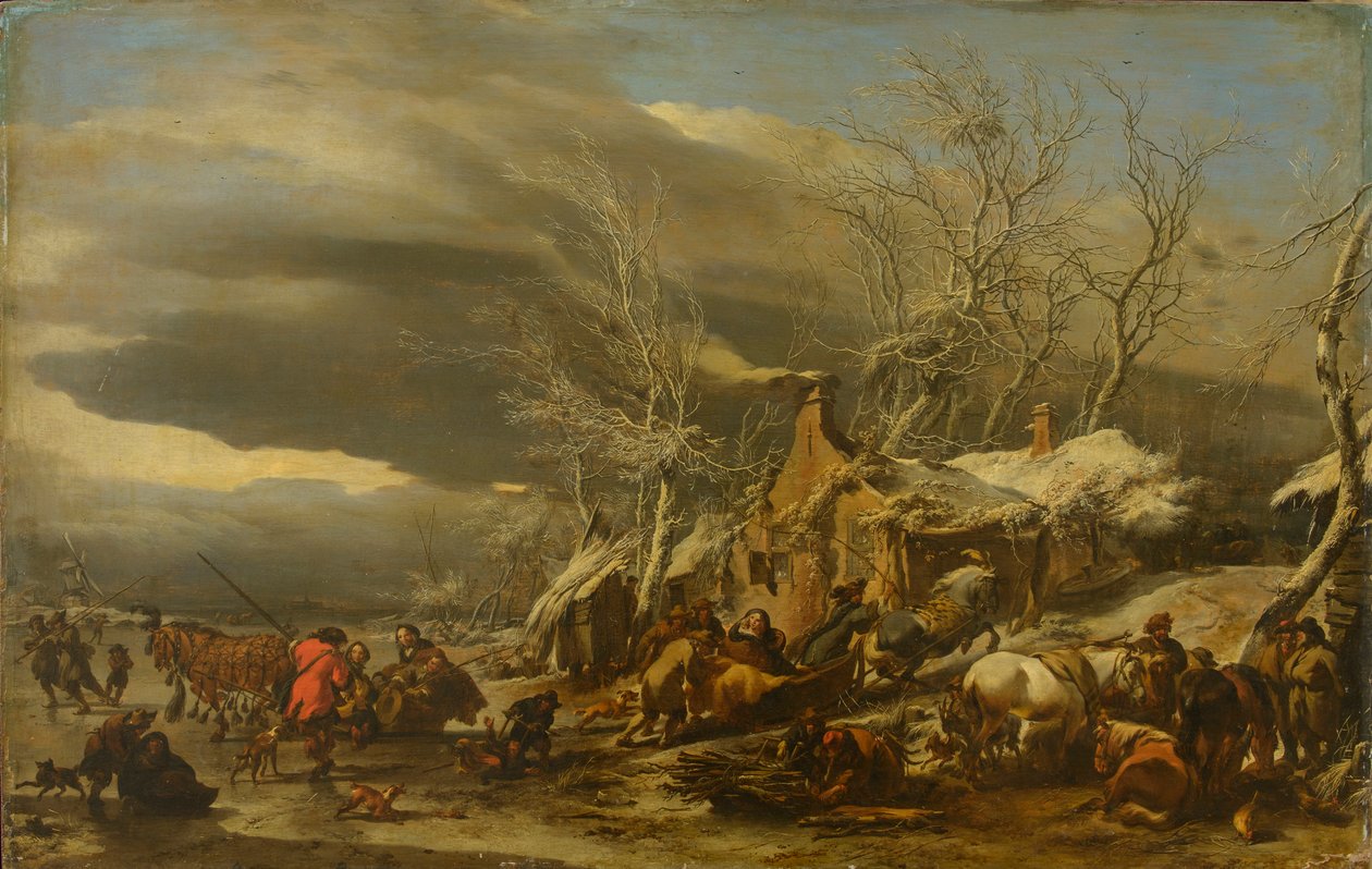 Paesaggio invernale, di Berchem, Nicolaes (Claes) Pietersz, il Vecchio (1620-1683). Olio su legno da Nicolaes Pietersz. Berchem