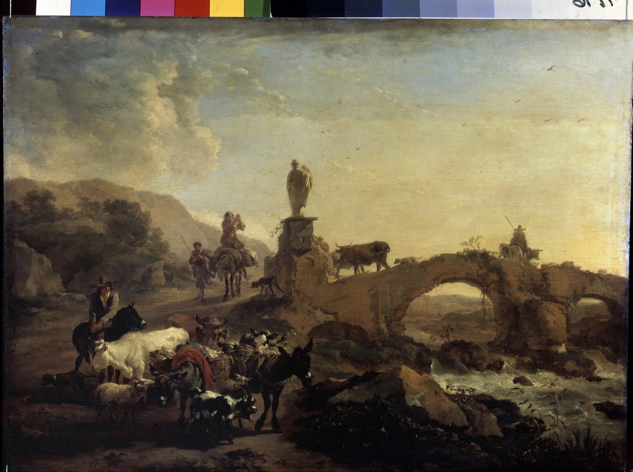 Paesaggio italiano con un piccolo ponte da Nicolaes Pietersz. Berchem