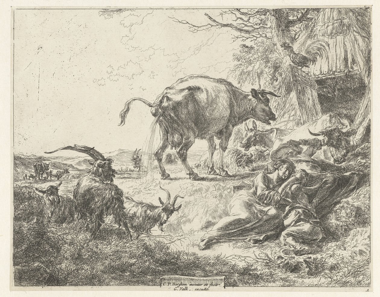 Famiglia di pastori dormienti e bestiame a riposo da Nicolaes Pietersz Berchem
