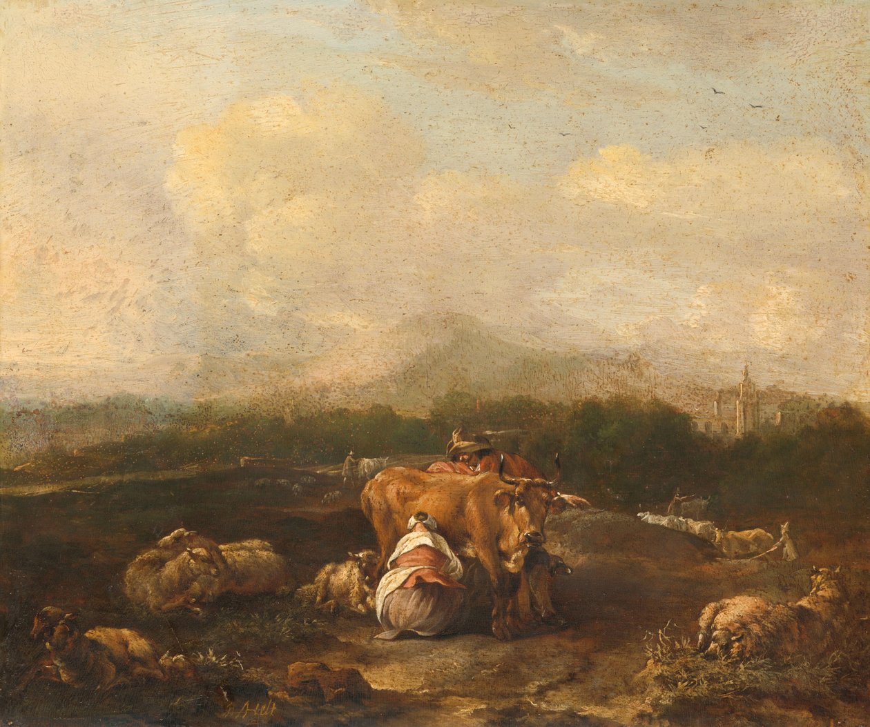 Paesaggio italiano con bestiame da Nicolaes Van Helt Stockade