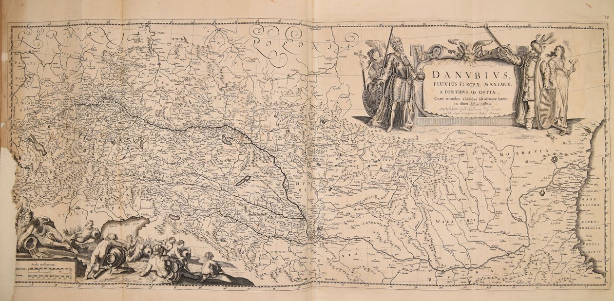 Danubius fluuius Europae maximus a fontibus ad ostia cum omnibus flumnibus ab utroque latere in illum defluentibus da Nicolaes Visscher