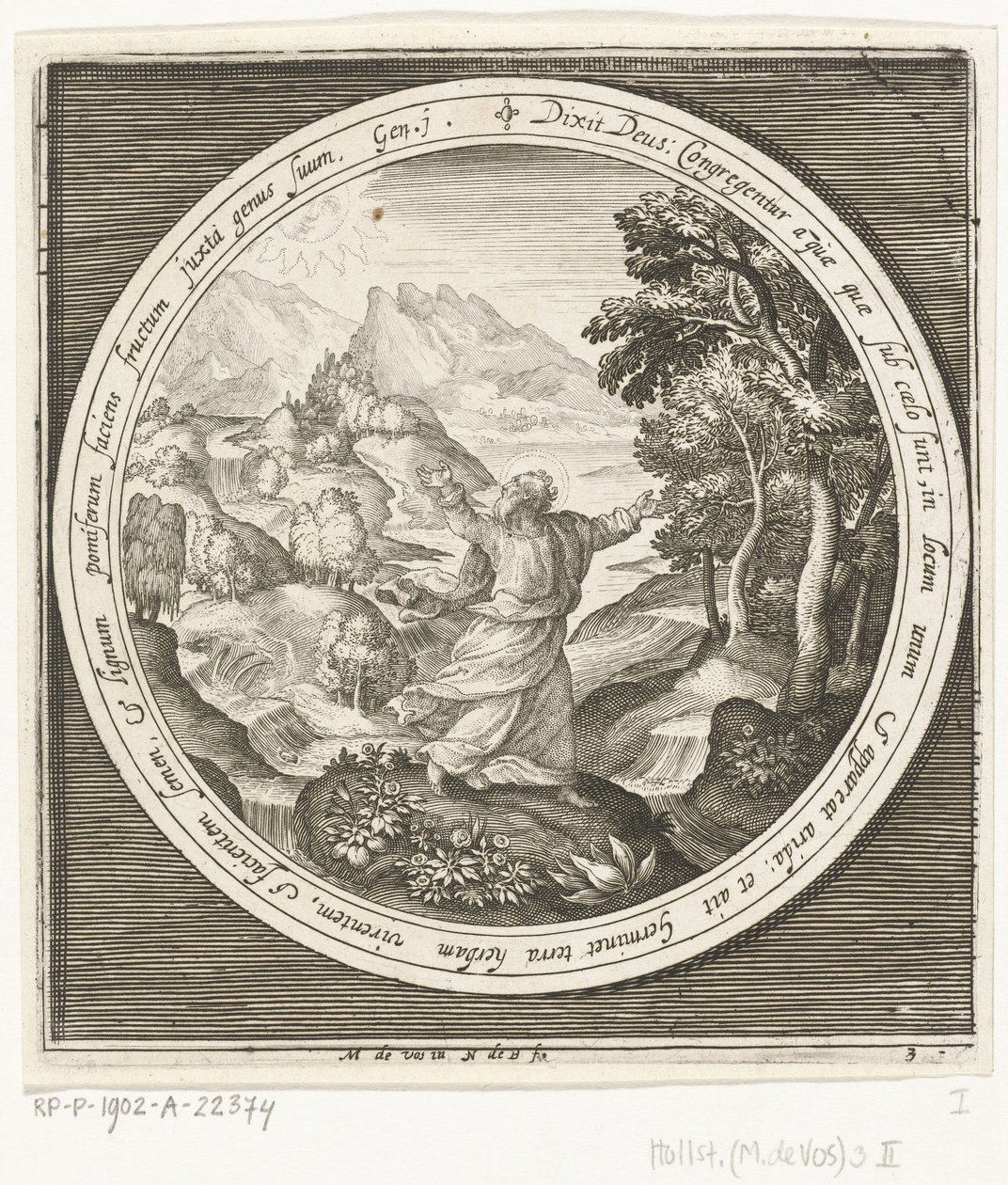 Terzo giorno della creazione: Dio crea la terra e le piante con semi e alberi con frutti che portano semi da Nicolaes de Bruyn