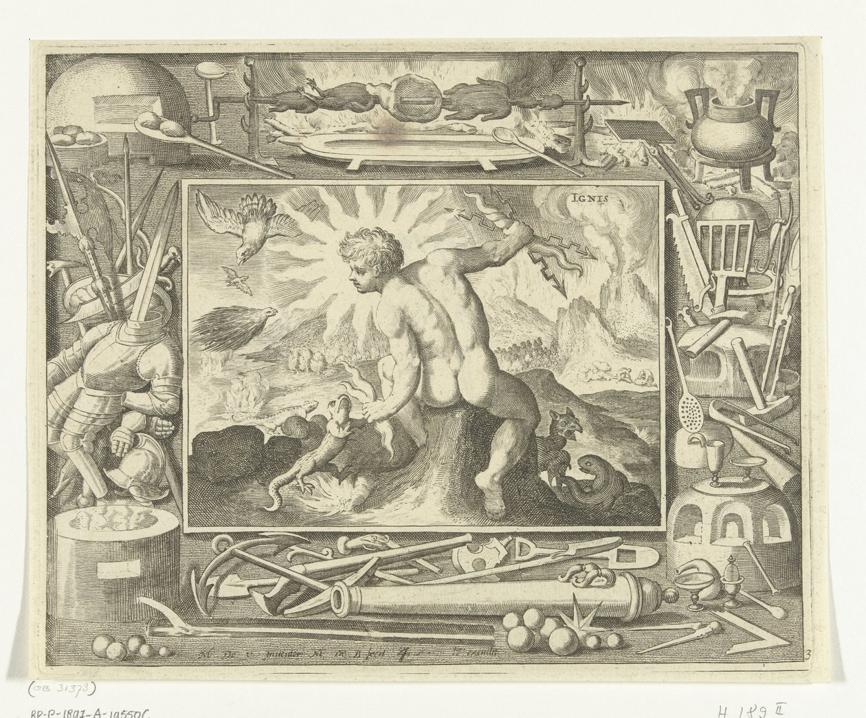 Elemento fuoco come giovane uomo con fulmini (dalla serie I quattro elementi) da Nicolaes de Bruyn